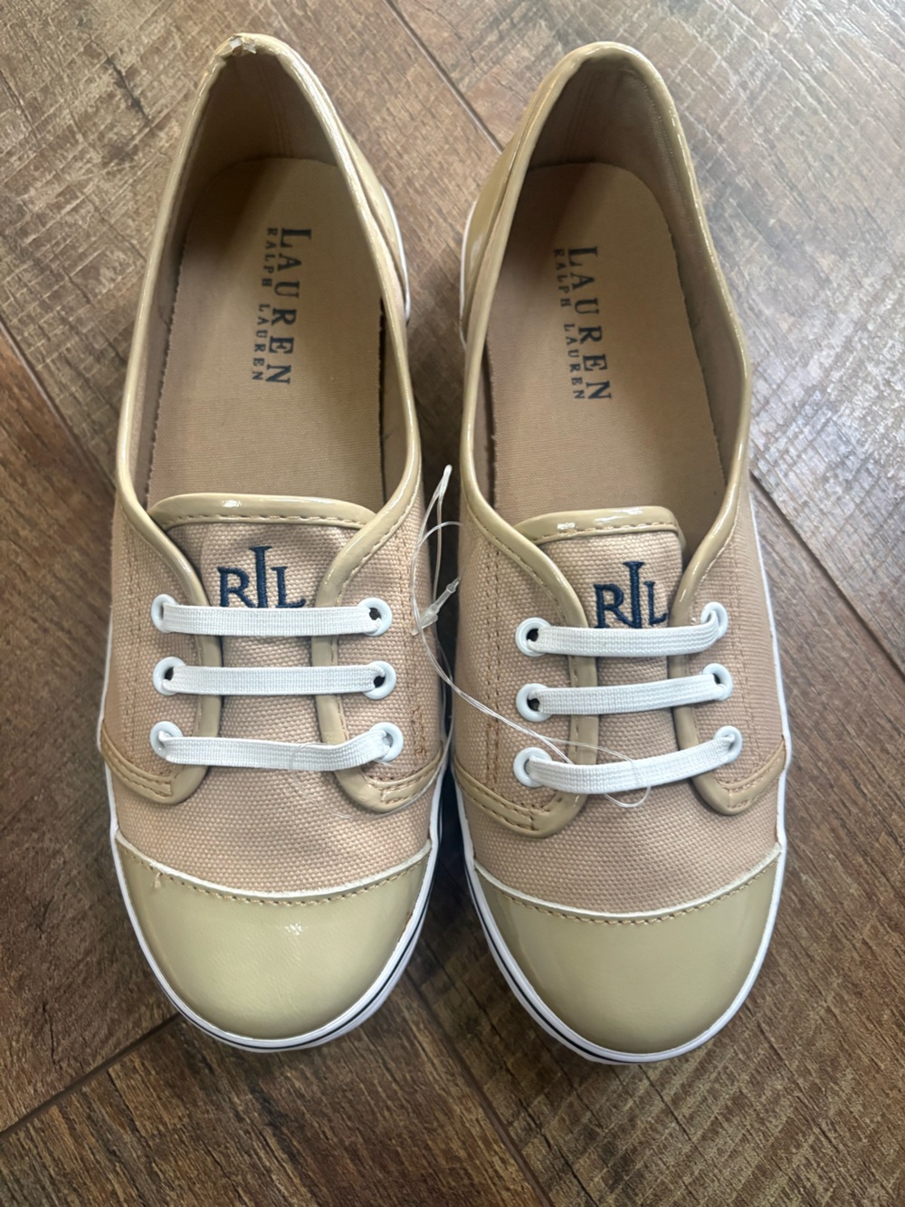 Lauren Ralph Lauren Beige Canvas Sneakers 6.5 NWOT Preppy Casual